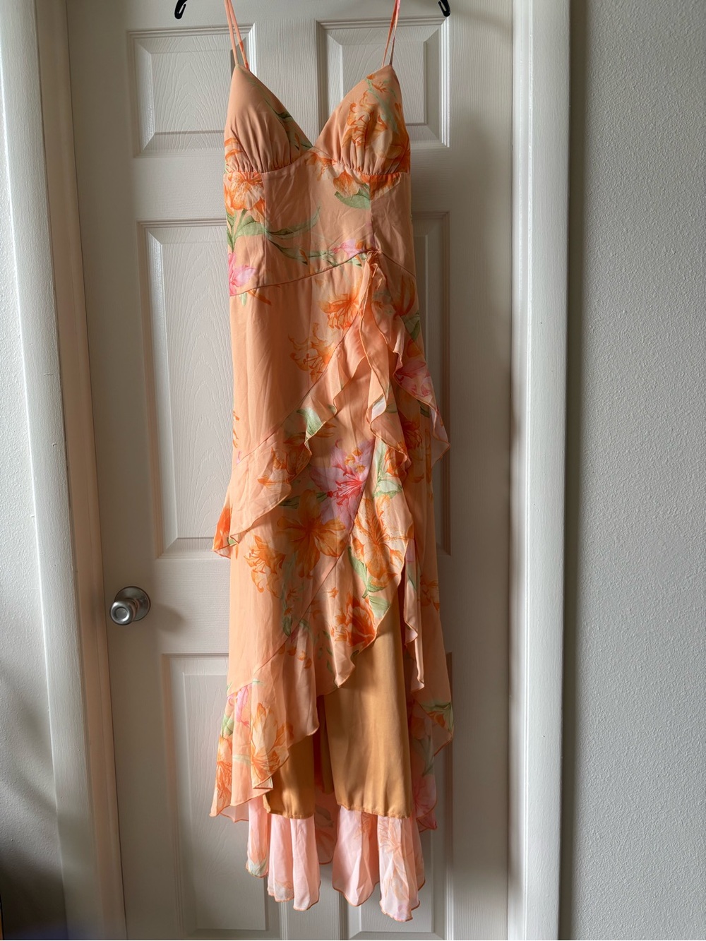 Orange Floral Ruffled Dress - Women's
